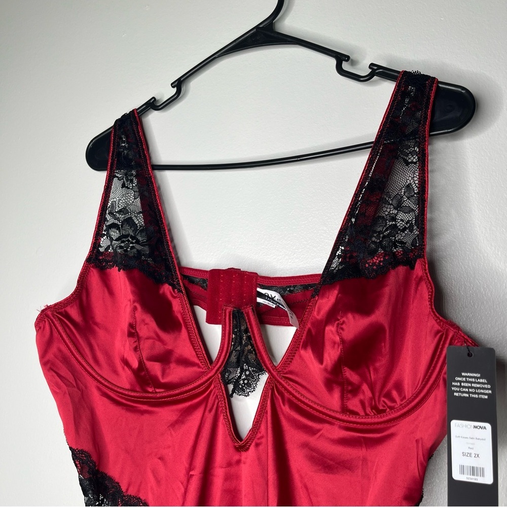 NWT Fashion Nova Soft Kisses Satin/Lace Babydoll Bra Top Lingerie Size 2X. - Picture 5 of 12